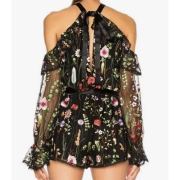 Alexis Brenna Romper‎ Black Garden Embroidered Floral Cold Shoulder Sx Small NWT - Picture 2 of 7